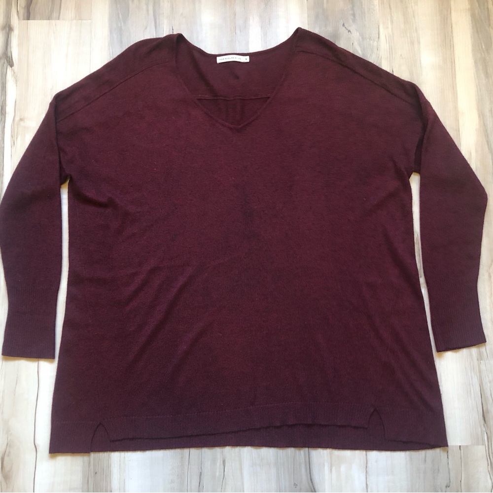 Mes Soeurs Et Moi Sweater M Burgundy V-Neck Oversized Dolman Knit Soft Women's
